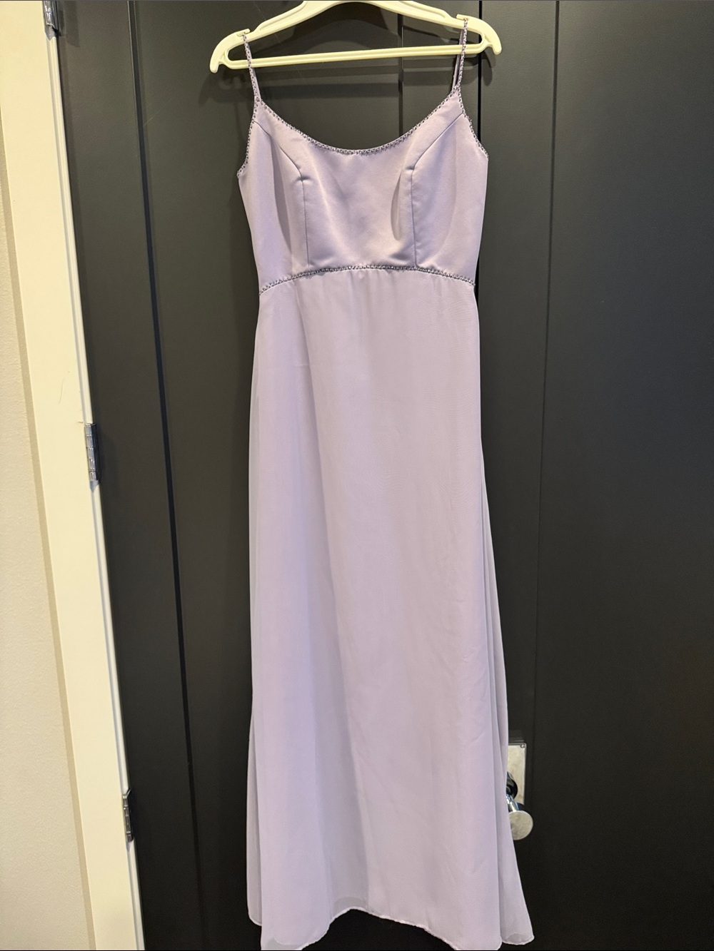 Vintage Spaghetti-Strap Prom/Bridesmaid Dress with Beaded Trim